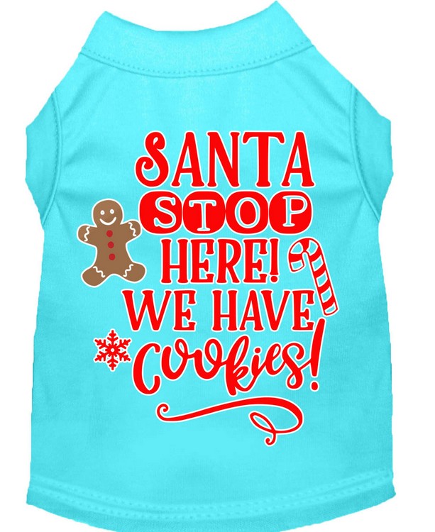 Santa, We Have Cookies Screen Print Dog Shirt Aqua Med